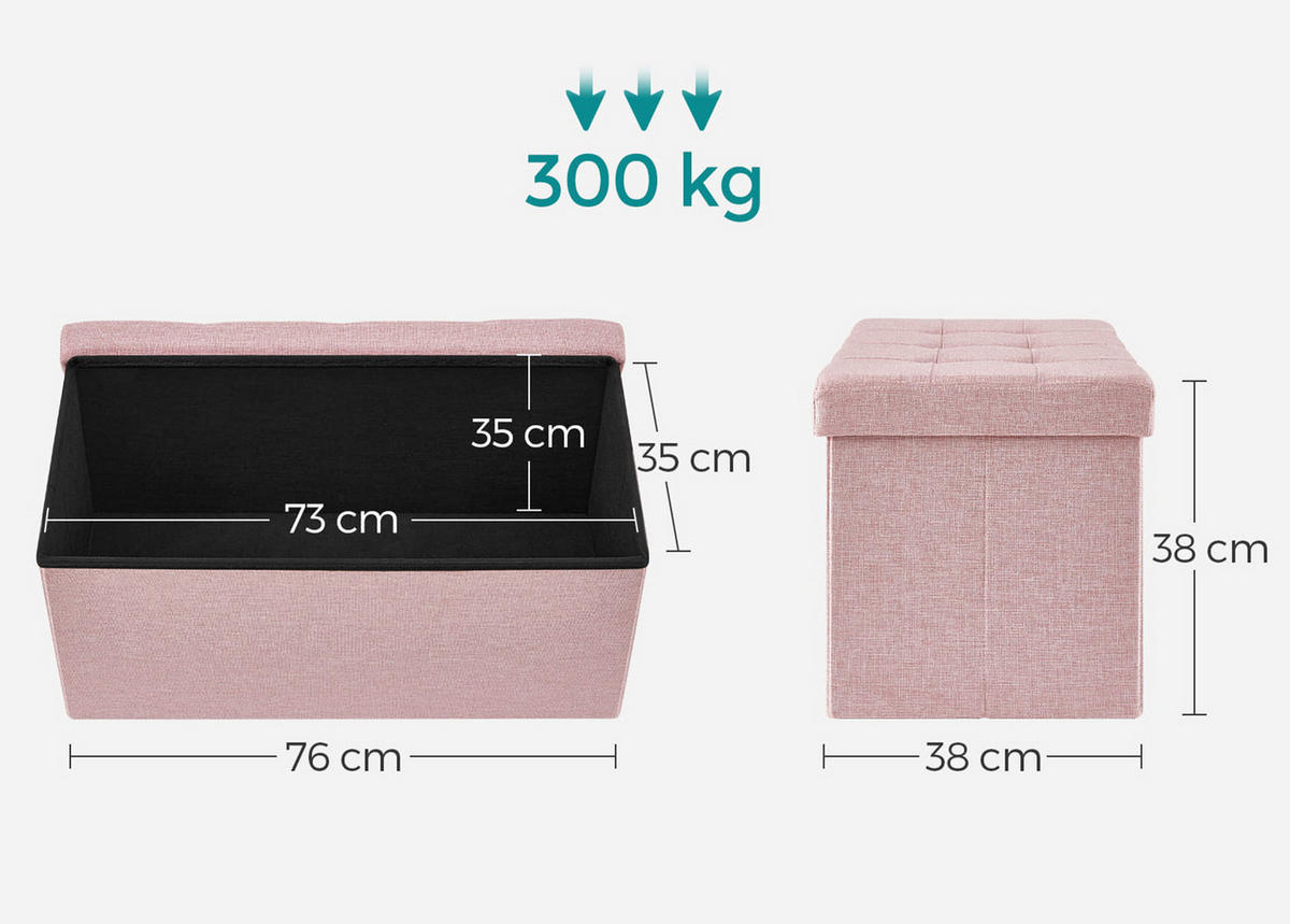 POUF-FALTEN, rosa - Pink, Holz/Textil (38/38/76cm)