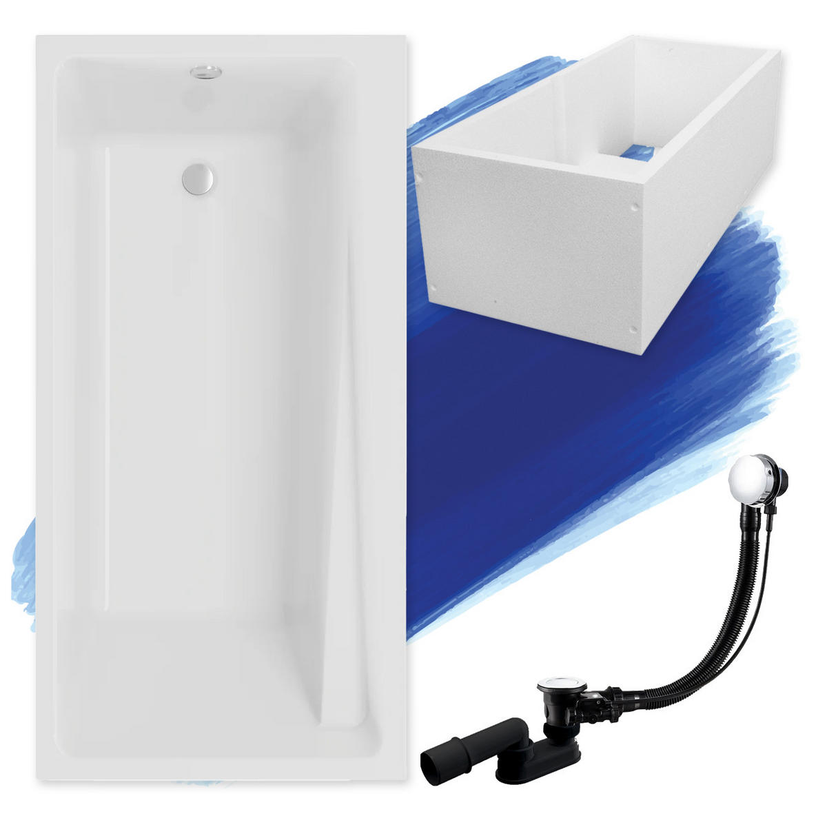 BADEWANNE Rechteck ELZA 160/75 mit Träger Ablauf Füße - Weiß, Kunststoff (75/56.5/160cm) - bad land