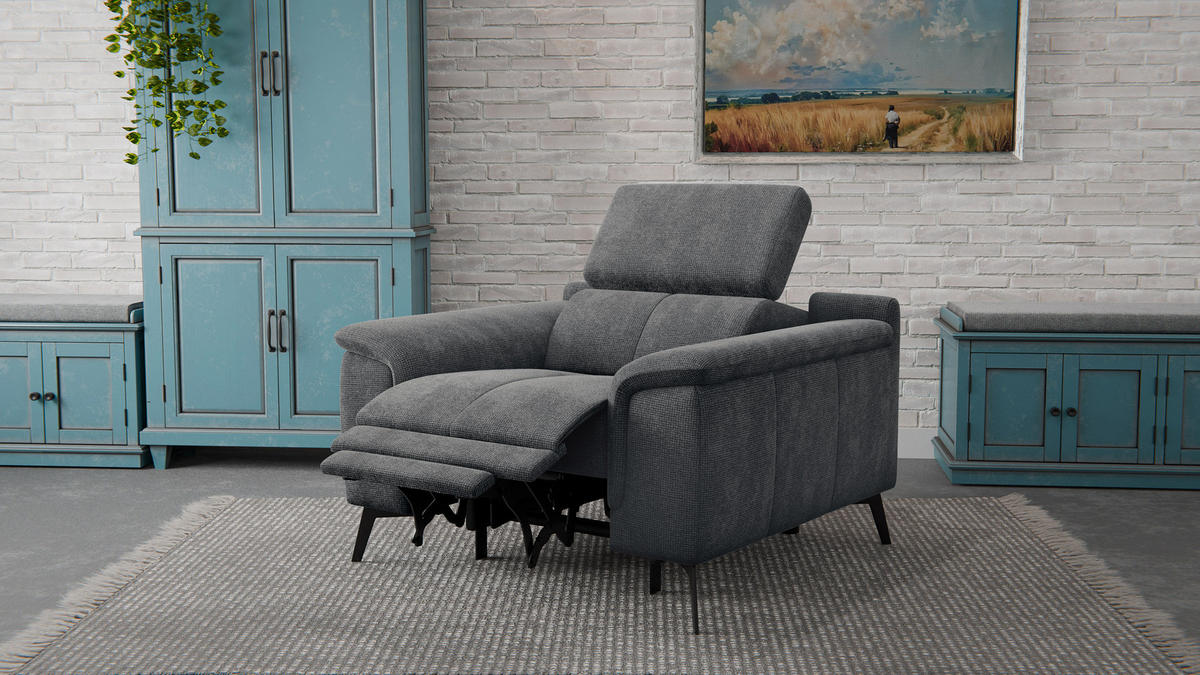 SESSEL FIERO mit Relaxfunktion, dunkelgrau - Dunkelgrau/Schwarz, Holzwerkstoff/Textil (114/82/103cm) - Courtois Laville