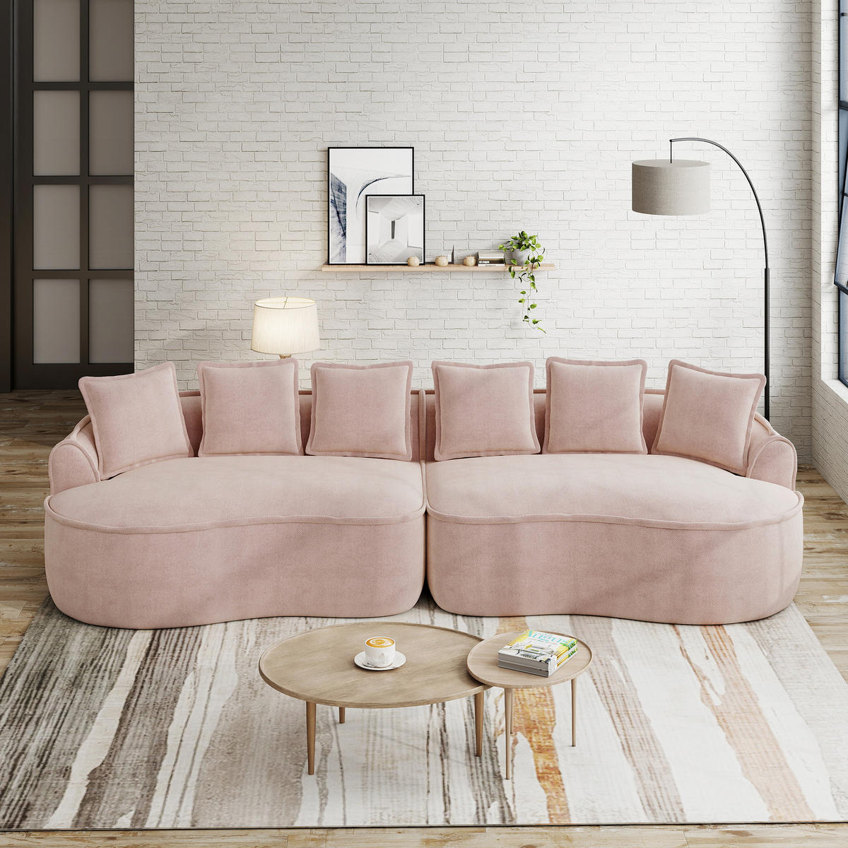4-SITZER Sofa 320×114×67 cm aus Chenille-Stoff rahmenlos montagefrei, rosa - Rosa, Textil (114/67/320cm)