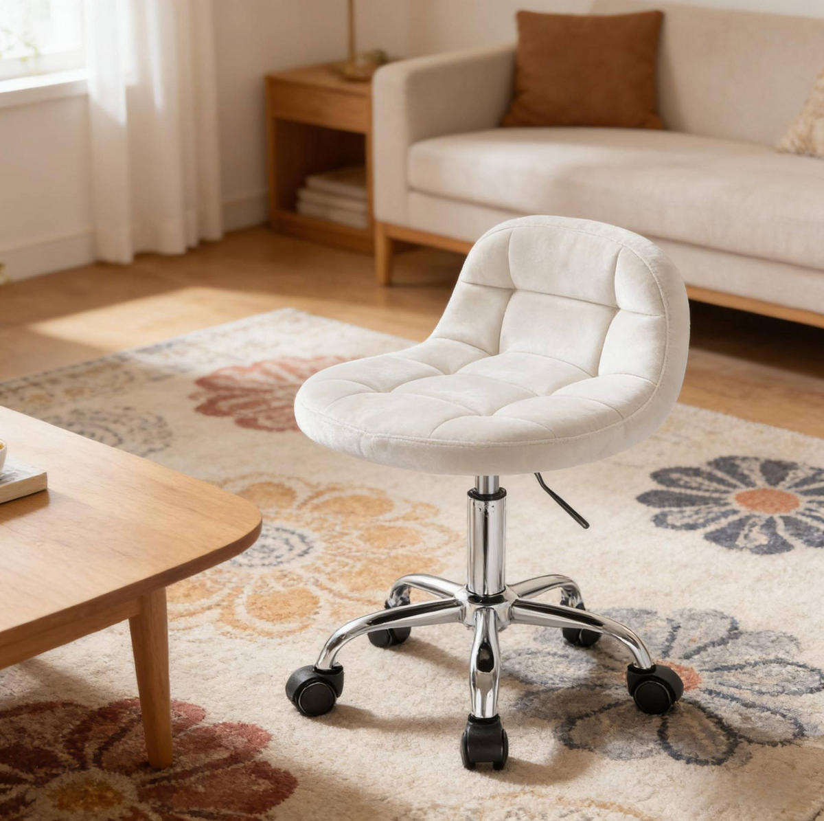 BÜROSTUHL in Cremeweiß 38x31x68 cm, höhenverstellbar und drehbar, mit Rollen - Creme, Kunststoff (31/68/38cm) - IVMEU