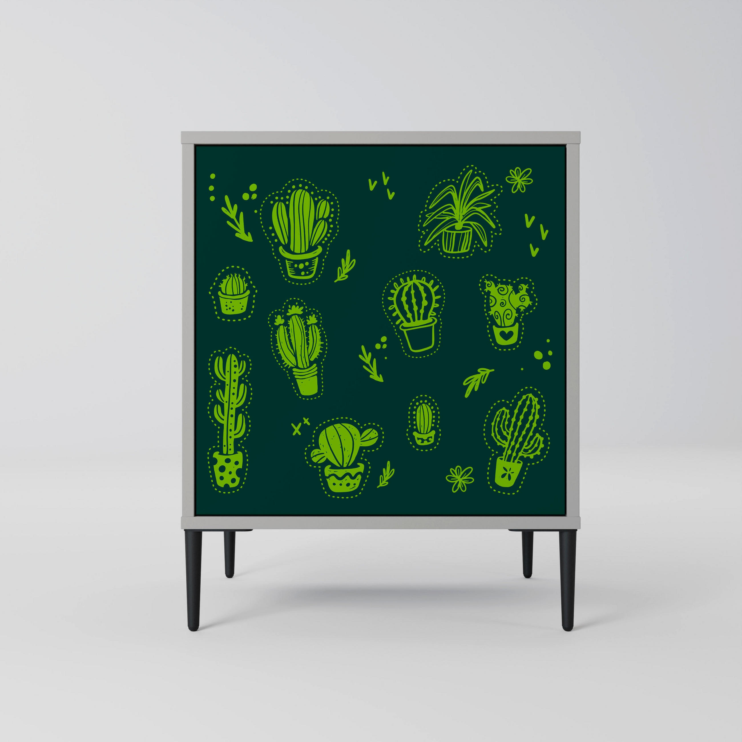 SIDEBOARD DESERT GREEN, Grau, 57,5x42x72,5 cm, Schwarze Metallfüße - Multicolor/Schwarz, Holzwerkstoff/Metall (57.5/72.5/42cm) - SpaceRebels