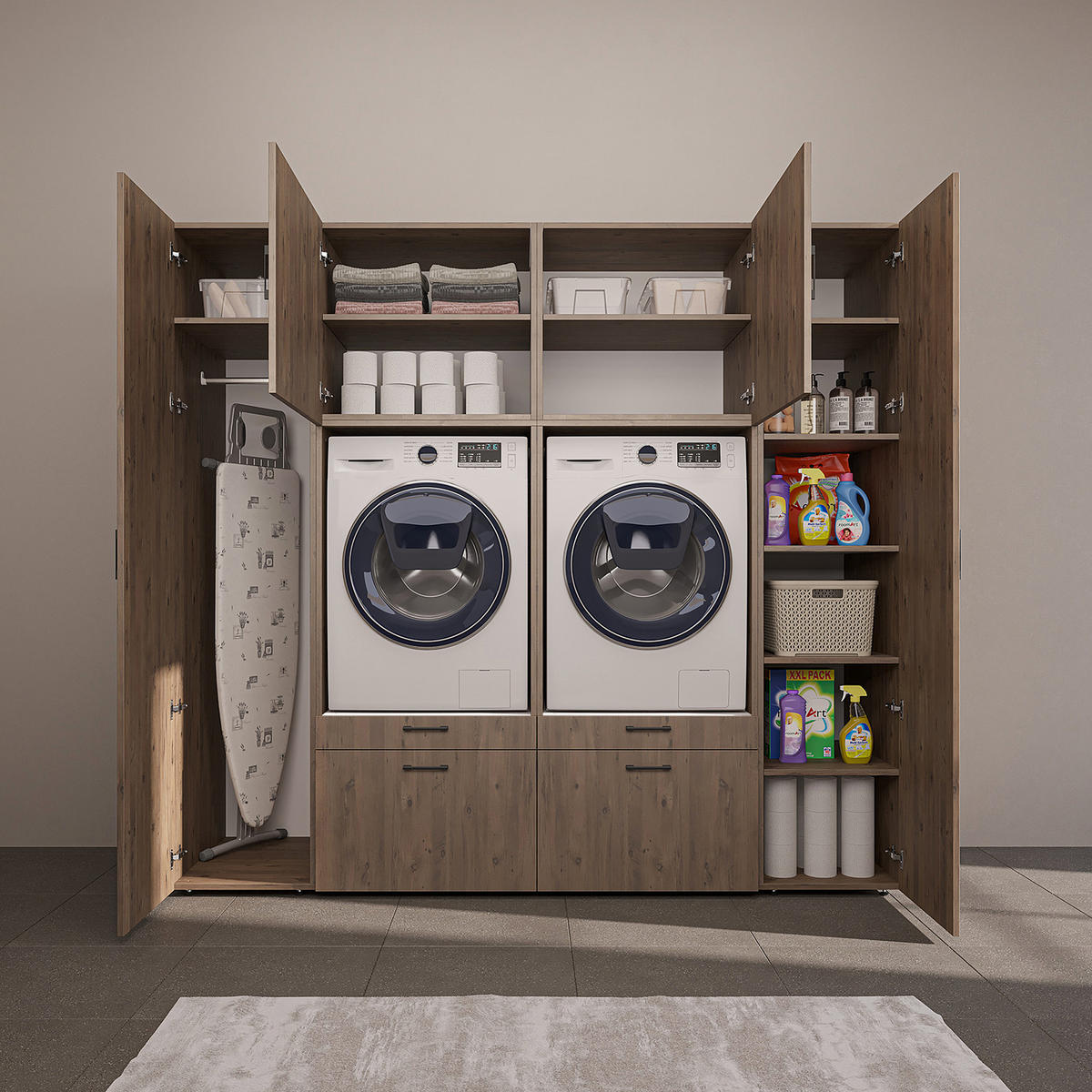WASCHMASCHINENSCHRANK Serie 2 224cm Breit, 205cm Hoch - Eichefarben, Holzwerkstoff (224/205/67cm)