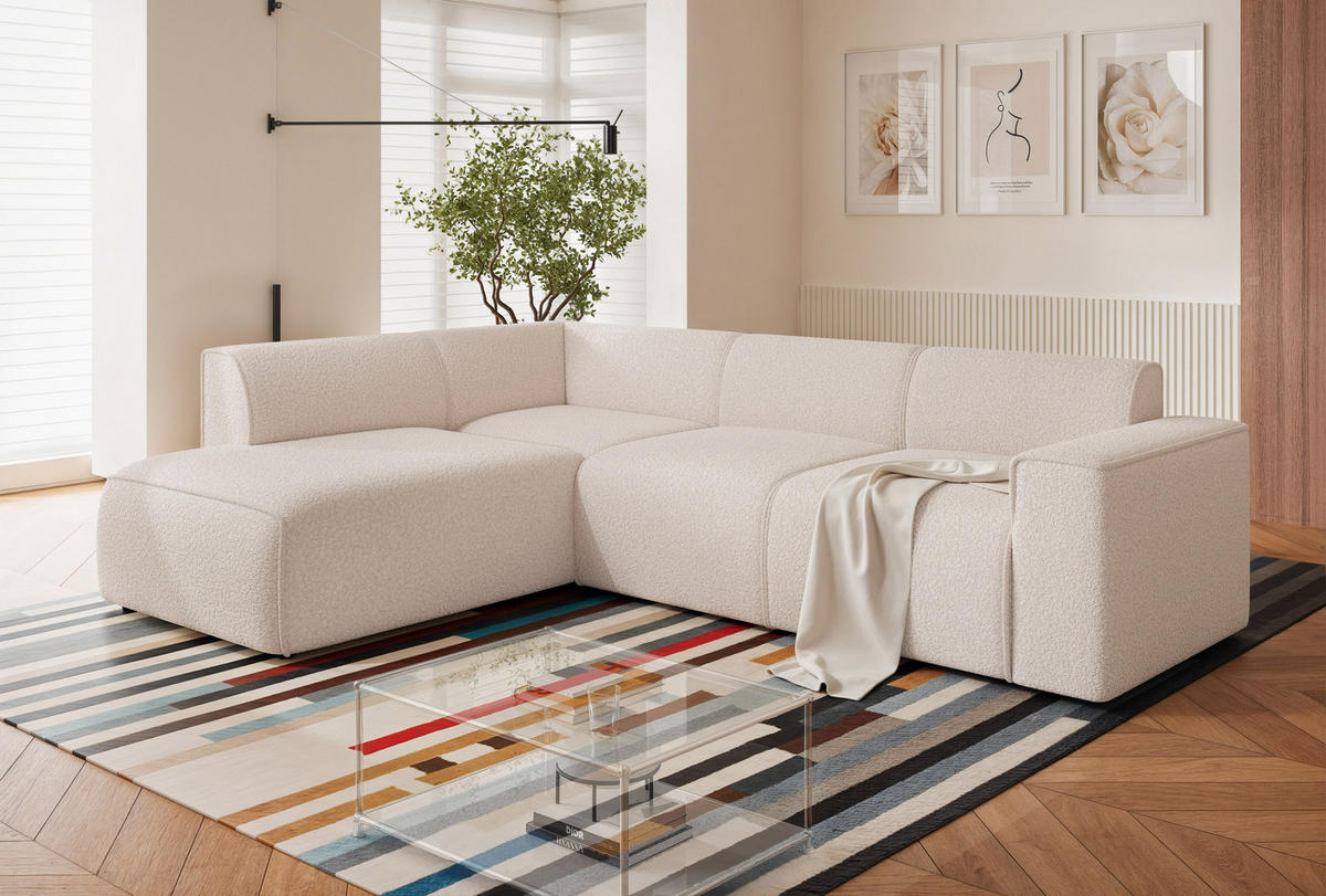 ECKSOFA ZAVO Feiner Mischstoff in Creme - Creme, Holzwerkstoff/Kunststoff (310/218cm) - Idohome