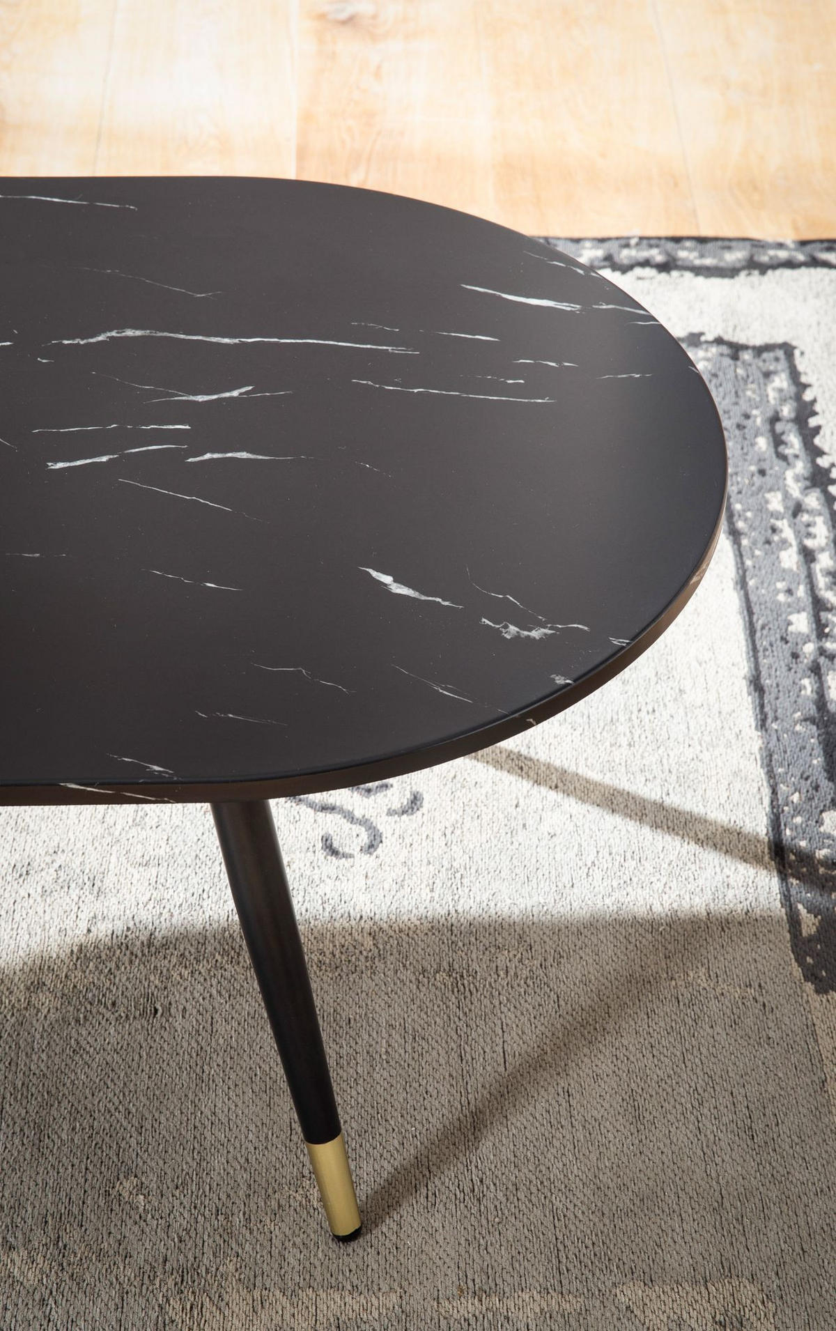 COUCHTISCH oval in Marmor-Optik – mit Metallgestell im modernen Design, Schwarz 120x60x42 cm - Goldfarben/Schwarz, Holzwerkstoff/Metall (60/120/42cm) - KADIMA DESIGN