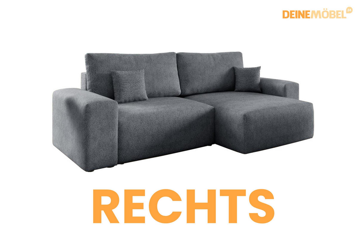 ECKSOFA MILKY 255/148 in Bouclé Dunkelgrau rechts - Dunkelgrau, Holz/Holzwerkstoff (255/148cm) - Deine Möbel 24
