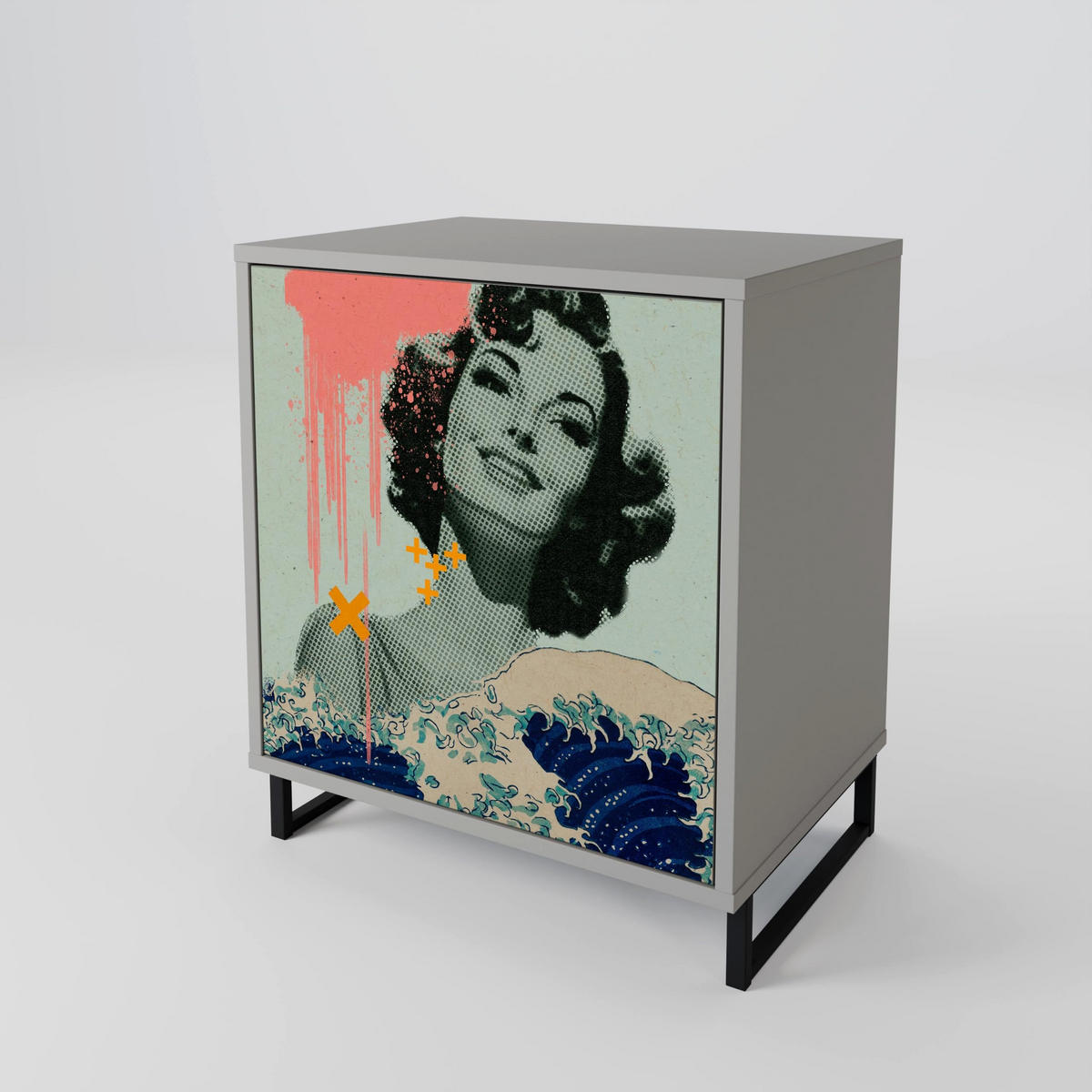 SIDEBOARD KANAGAWA BEAUTY, Grau, 57,5x42x57,5 cm, Ohne Füße - Multicolor/Grau, Holzwerkstoff (57.5/57.5/42cm) - SpaceRebels