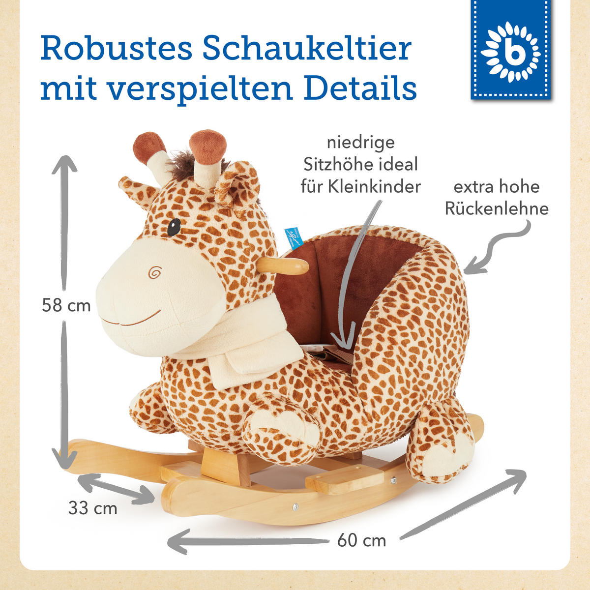 SCHAUKELTIER Giraffe - Beige, Textil (38/47/62cm) - Bieco Spielwaren