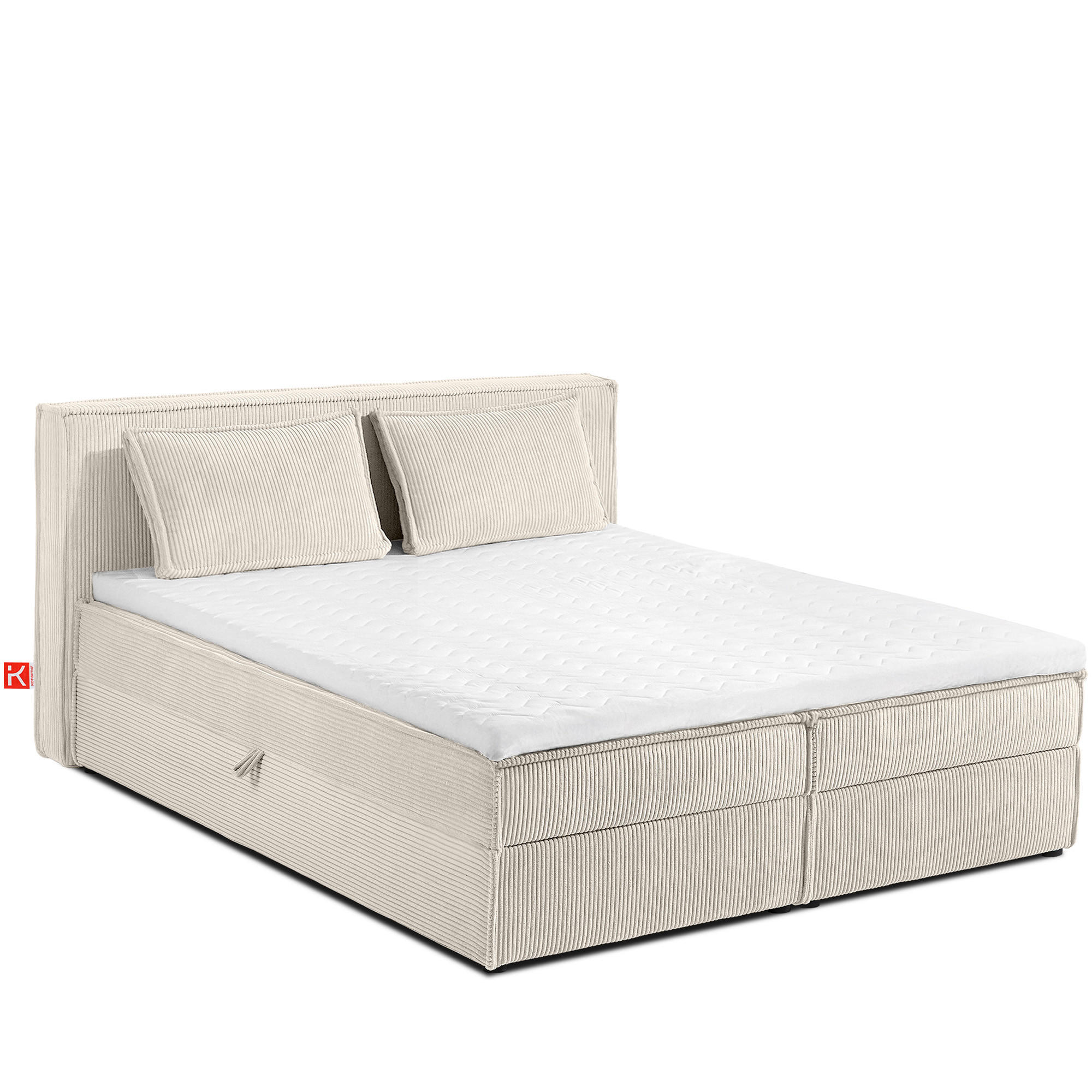 BOXSPRINGBETT ROTI 160x200 mit Matratze und Topper, mit Bettkasten, ecrufarben - Ecru/Schwarz, Holz/Holzwerkstoff (160/200cm) - KONSIMO®