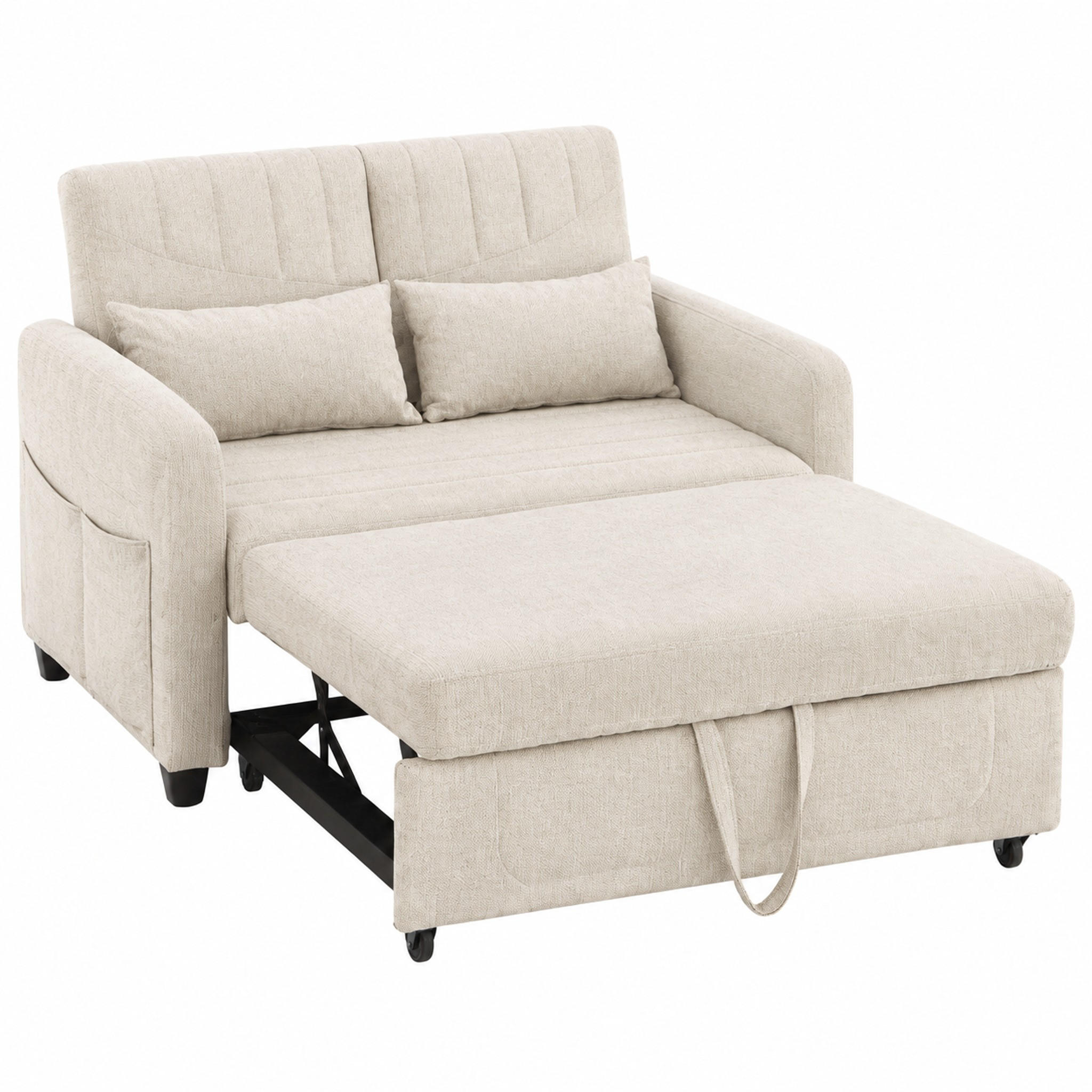 SOFABETT mit Schlaffunktion 166x95 cm Baumwoll-Leinen Beige - Beige, Metall (77/82.5/114cm) - Meubliv