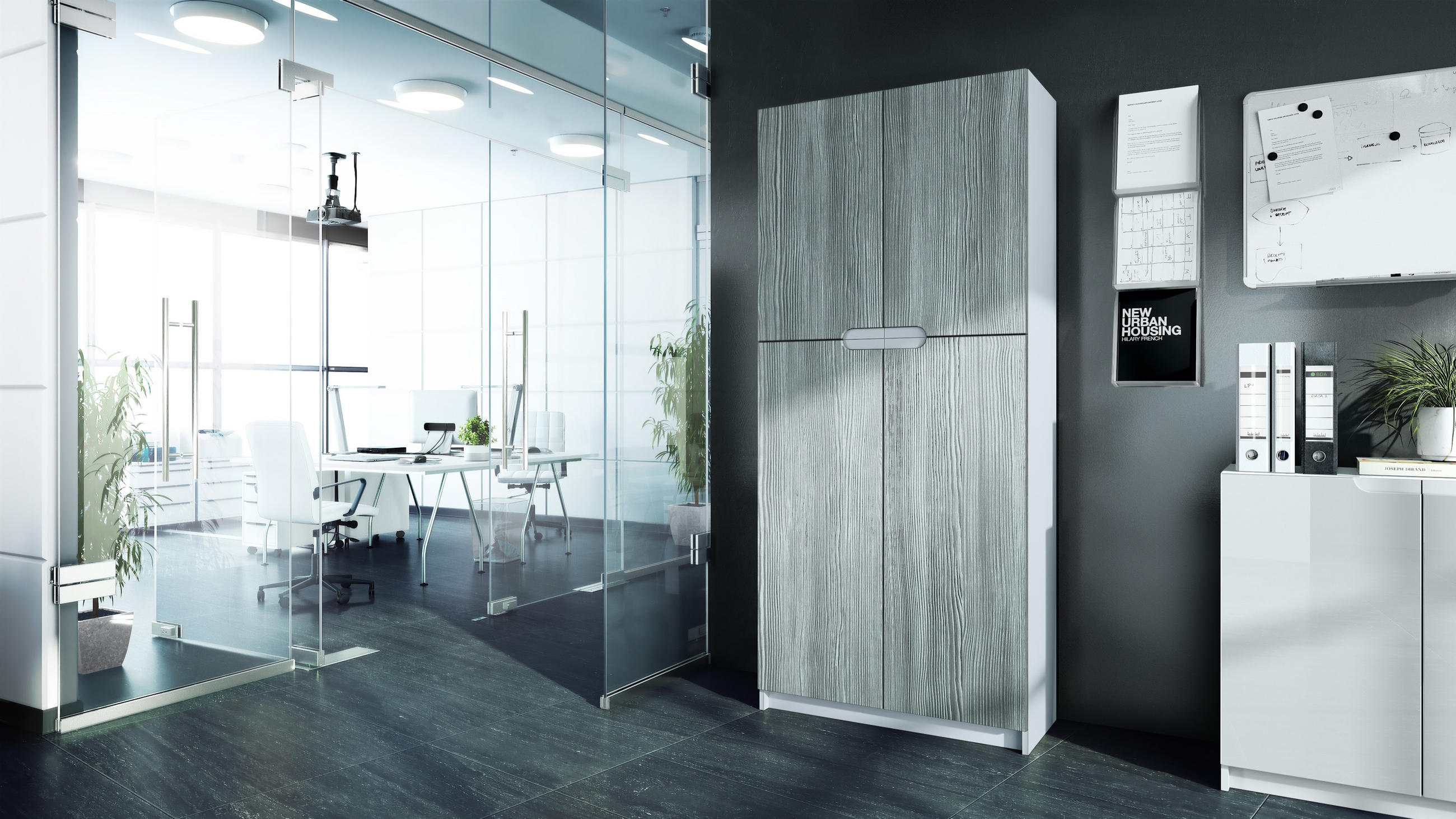 BÜROSCHRANK Logan Fronten in Avola-Anthrazit - Anthrazit, Holzwerkstoff (82/185/37cm) - Vladon