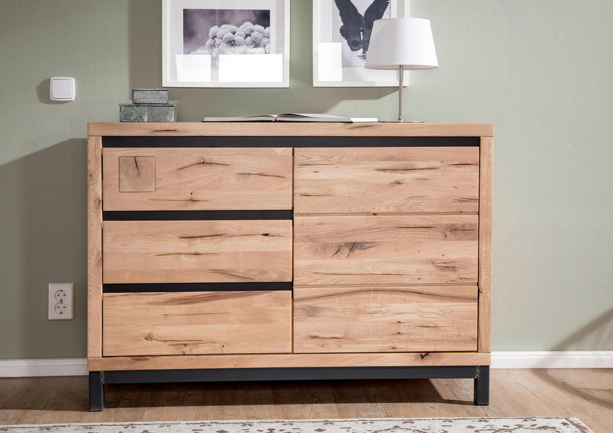 SIDEBOARD Wildeiche 120x45x85 bianco geölt VILLANDERS #210 - Beige, Holz (120/85/45cm) - Massivmoebel24