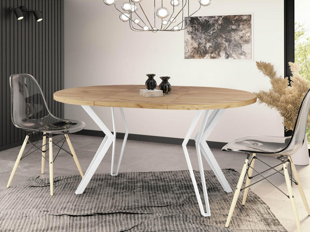 ESSTISCH Austin runder ausziehbarer, Craft Eiche 120-200/100/76 cm - Eiche Wotan/Weiß, Holzwerkstoff/Metall (120/120/76cm) - WFL GROUP
