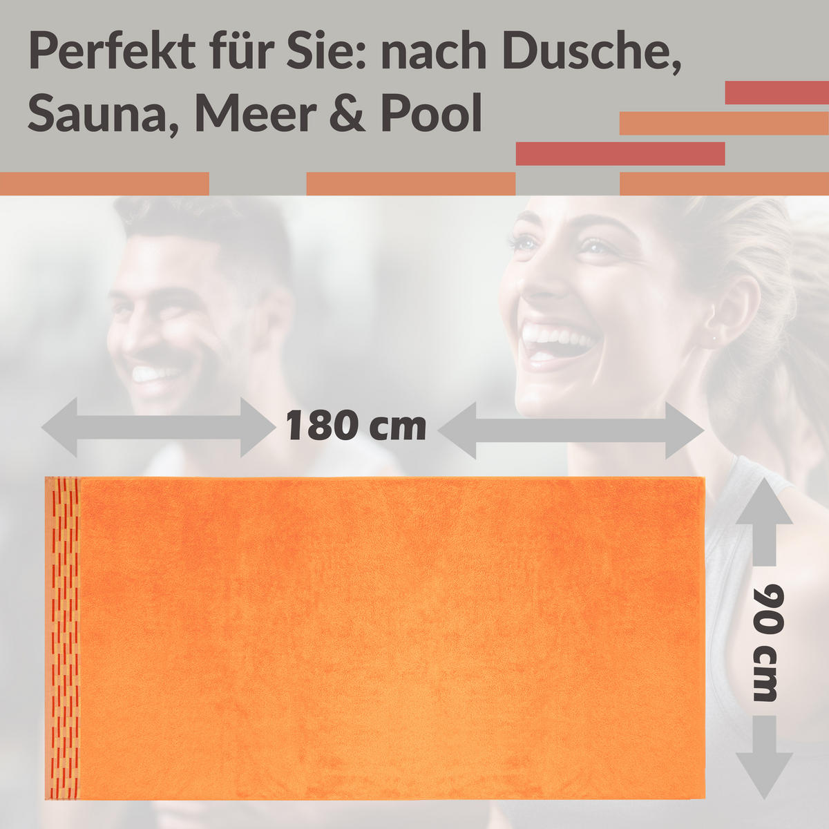 BADETUCH extra groß Lugano Orange 90x180 cm - Orange, Textil (90/180cm) - Lashuma