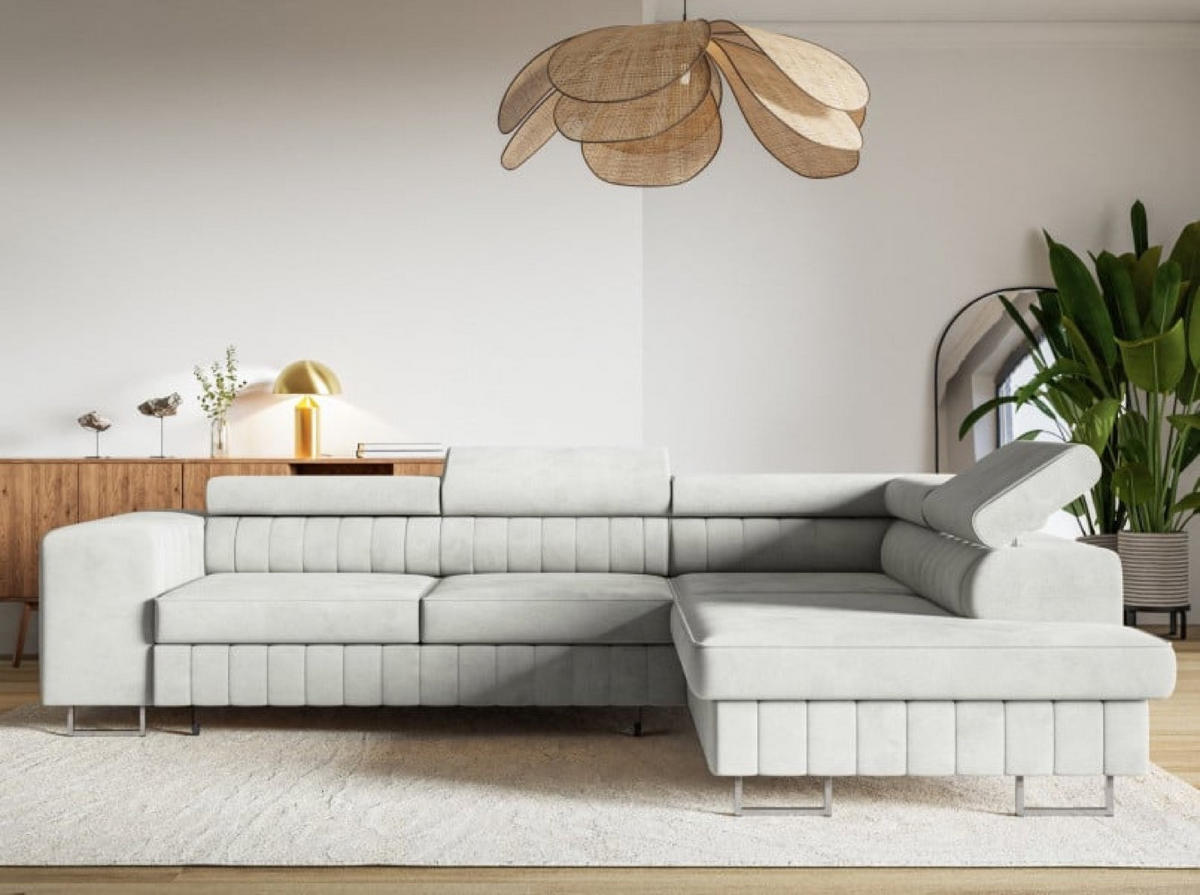 ECKSOFA Grau NOLA Matt Velvet Silberne Beine Rechts - Grau, Textil (203/274cm) - Sepro Meble