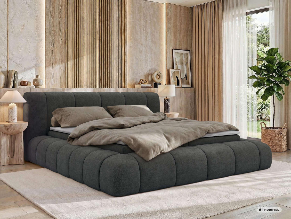 AMERICKÁ POSTEĽ NUBEA 140/200 - Tmavosivá Štruktúrovaná látka - Topper Visco - H4 (tvrdý) - čierna/taupe, textil/plast (140/200cm) - MKS