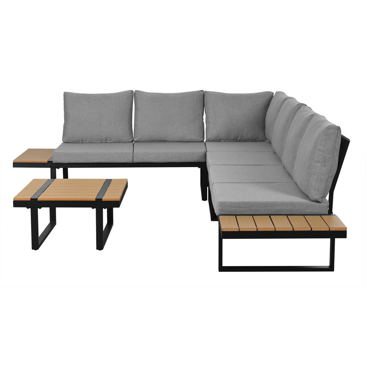 GARTENMÖBEL-SET 279/218/72 cm grau aus Stahl und Polyester mit Ablagen und verstellbarer Liegefunktion - Braun, Metall - OKWISH