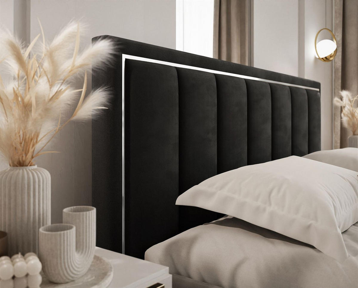 POLSTERBETT AURELIA SILVER mit Stauraum und Metallrahmen 160x200 Jasmine 100 - Schwarz, Textil (160/200cm) - Lookway