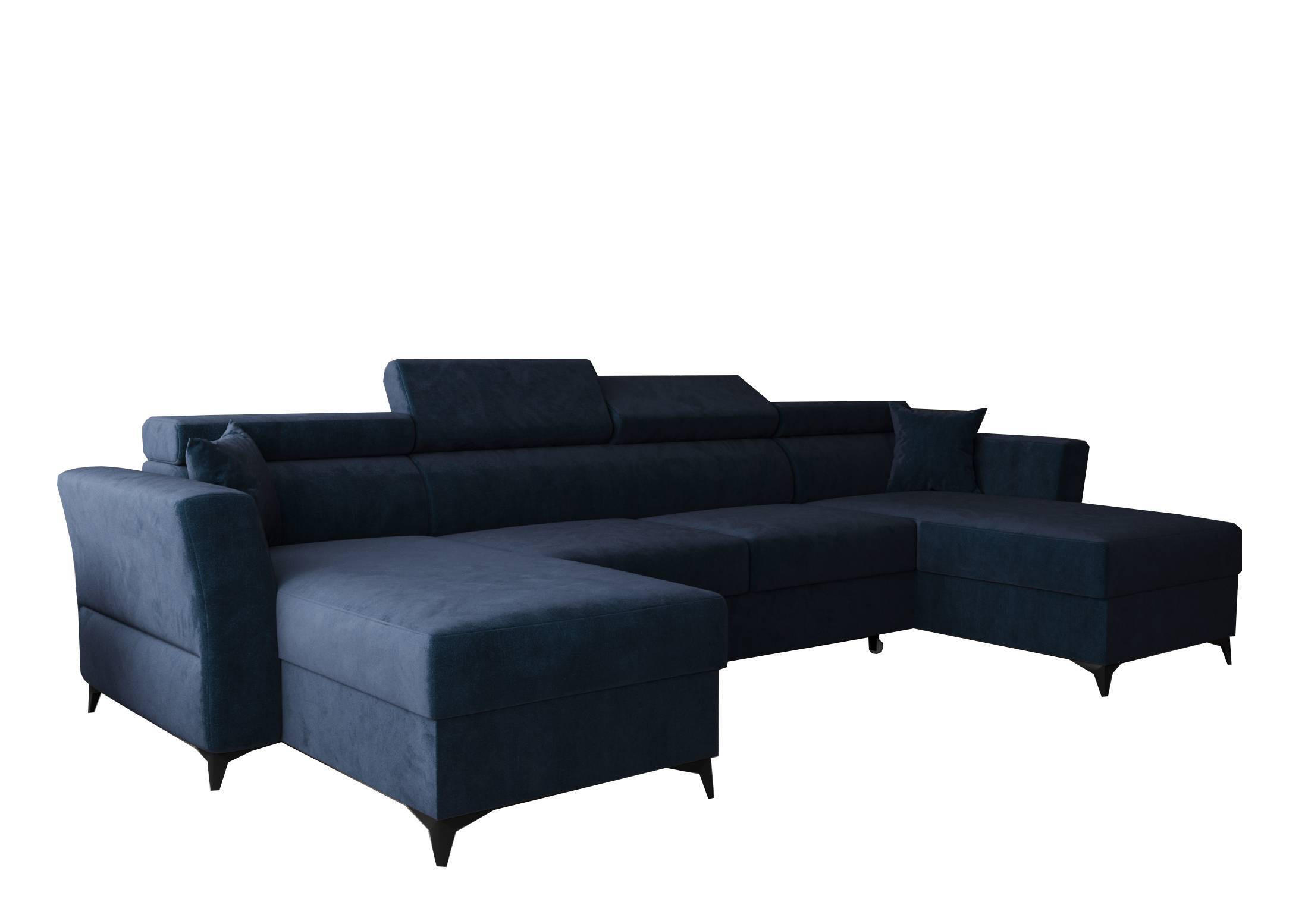 WOHNLANDSCHAFT Ribella Blau 345/180/100 cm mit Schlaffunktion - Schwarz/Dunkelblau, Textil/Metall (345/100/180cm) - AX Living