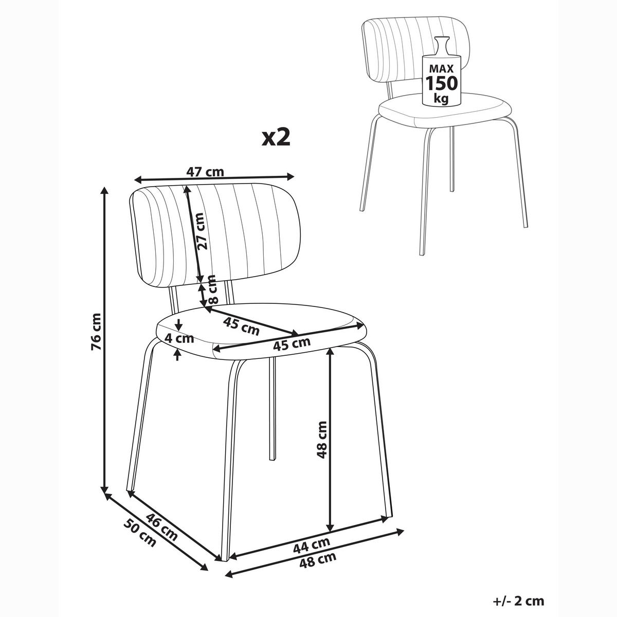 ESSZIMMERSTUHL 2er-Set Hellbeige Irins - Beige, Textil (48/76/50cm) - Beliani