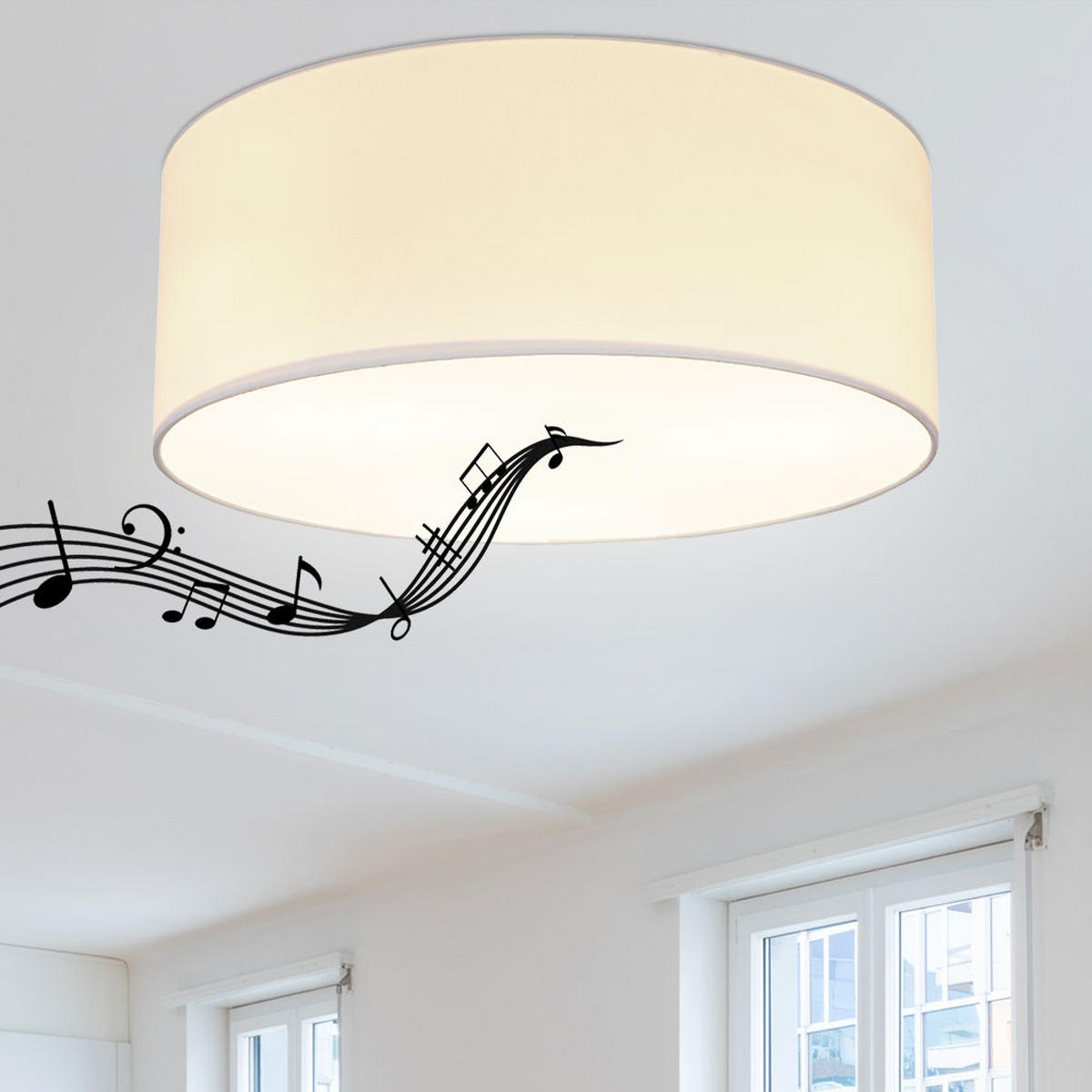 DECKENLEUCHTE Metall Textil Weiß Bluetooth Lautsprecher - Weiß, Textil (40/40/17.5cm) - Globo Lighting