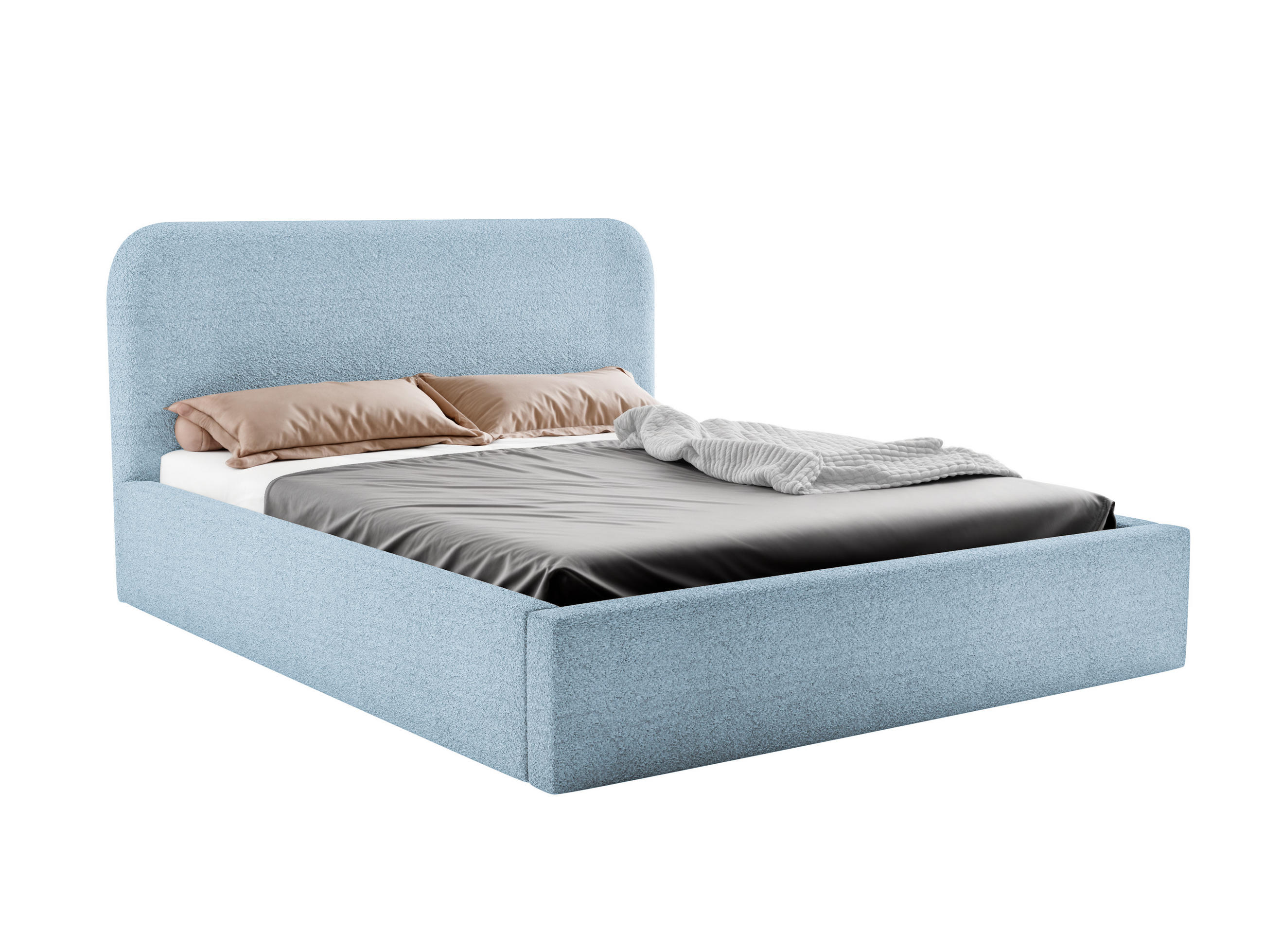 POLSTERBETT LAVINO 180x200 mit Bettkasten & Metallgestell – Bouclé Stoff MONTE Hellblau - Hellblau, Textil (180/200cm) - Luxkor24