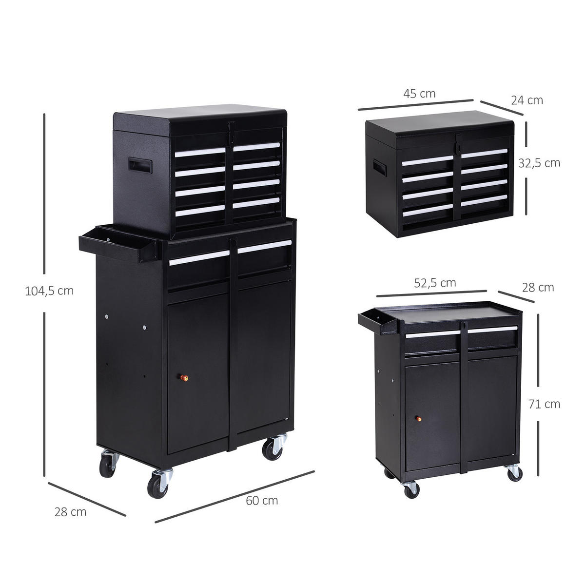 WERKSTATTWAGEN Werkzeugschrank - Schwarz, Metall (28/104.5/60cm) - DURHAND