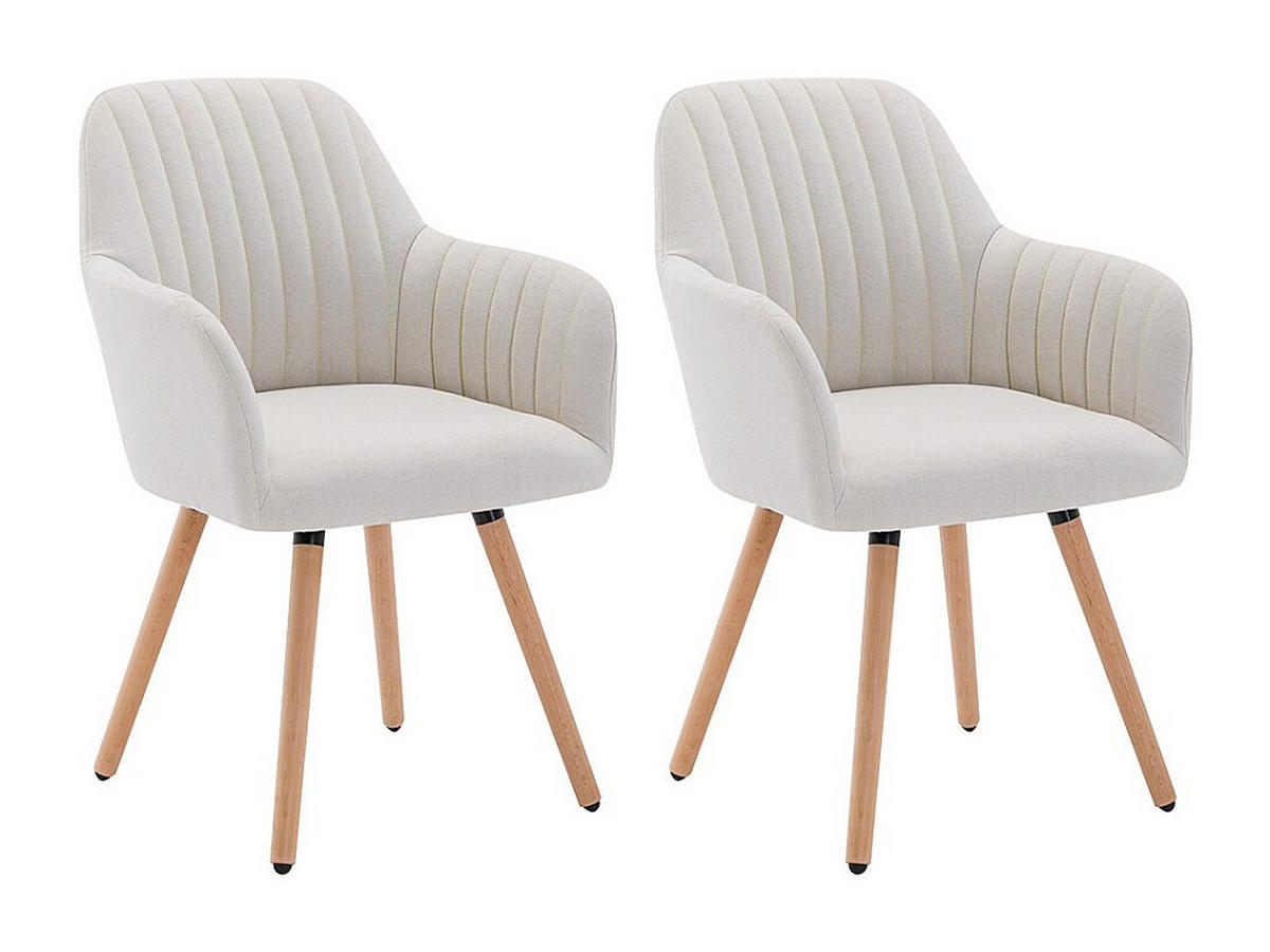STUHL mit Armlehnen 2er-Set - Stoff & Metall in Holzoptik - Cremefarben - ELEANA - Creme, Textil (58/85/56cm) - Vente-Unique