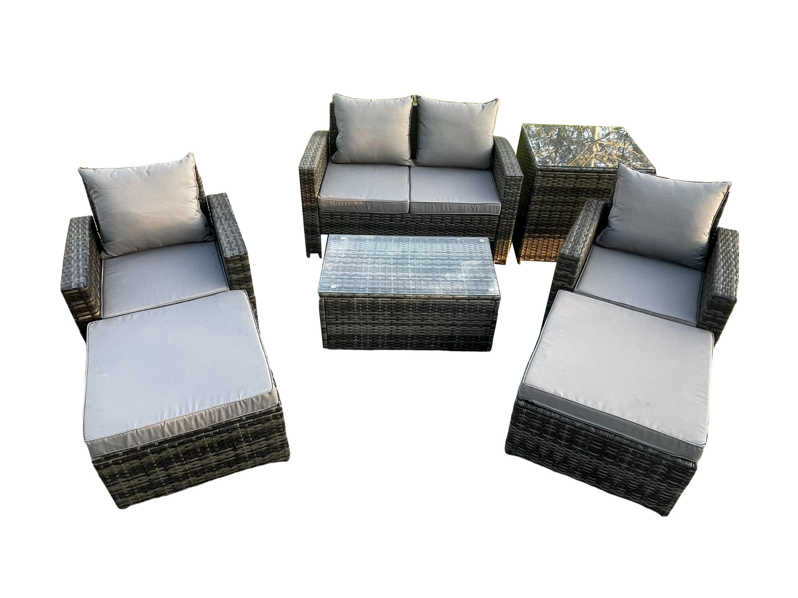 GARTENSOFA Hohe Rückenlehne Polyrattan Dunkelgrau 6-Sitzer - Dunkelgrau, Metall - Fimous