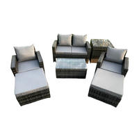 GARTENSOFA Hohe Rückenlehne Polyrattan Dunkelgrau 6-Sitzer - Dunkelgrau, Metall - Fimous