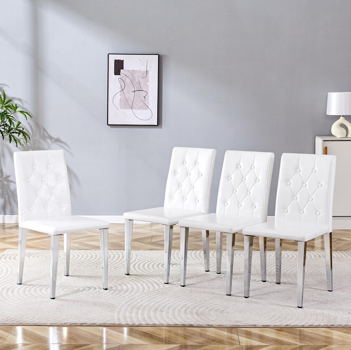 ESSZIMMERSTUHL 4er-Set 89 cm PU Weiß mit Metallbeinen Silber - Silberfarben, Metall (46/89/42cm) - Meubliv