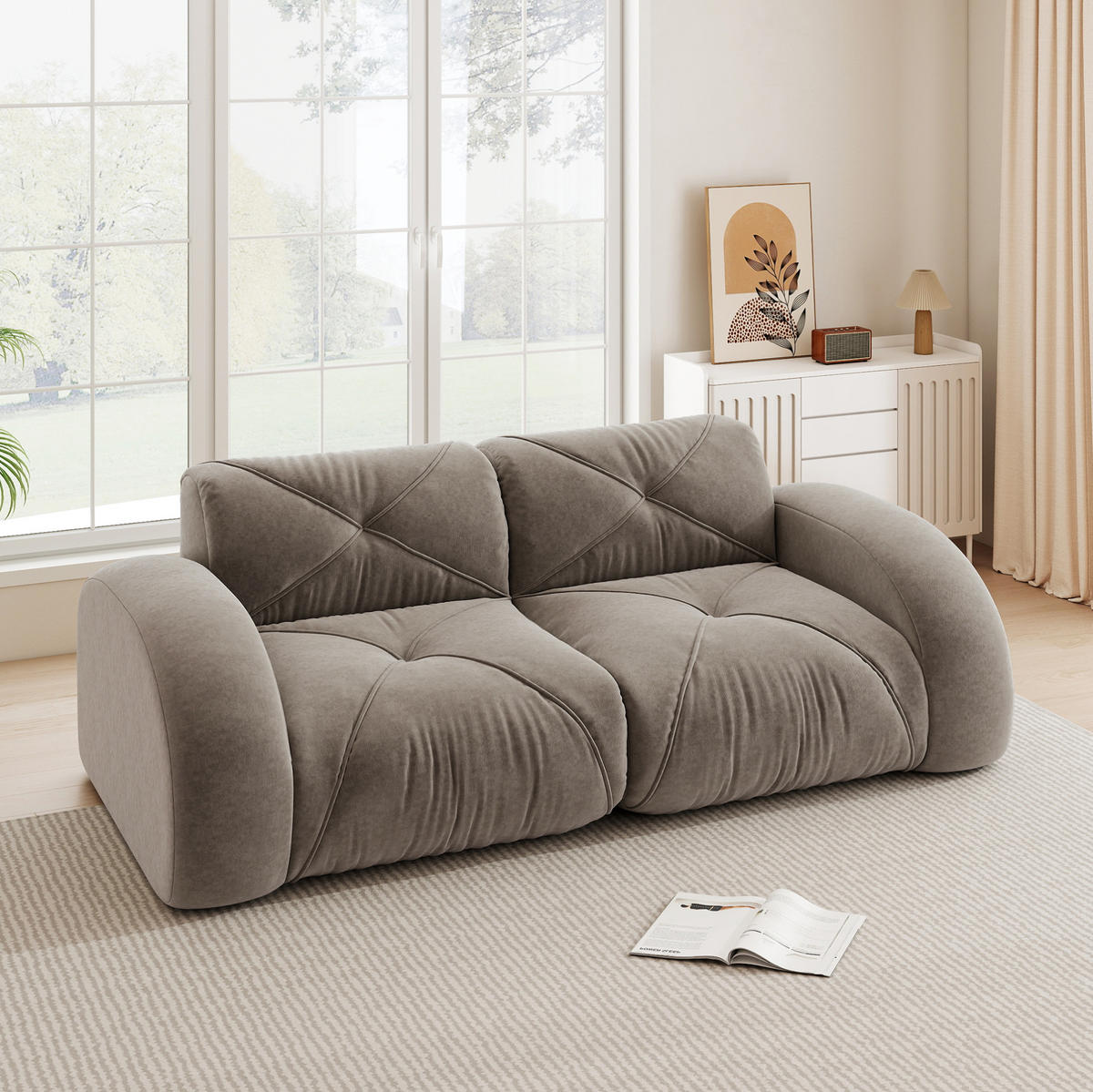 2-SITZER-MODULSOFA rahmenlos mit 32D-Hochdichteschaum, flexible Form und keine Montage, Braun - Braun, Textil (204/76/95cm) - Redom