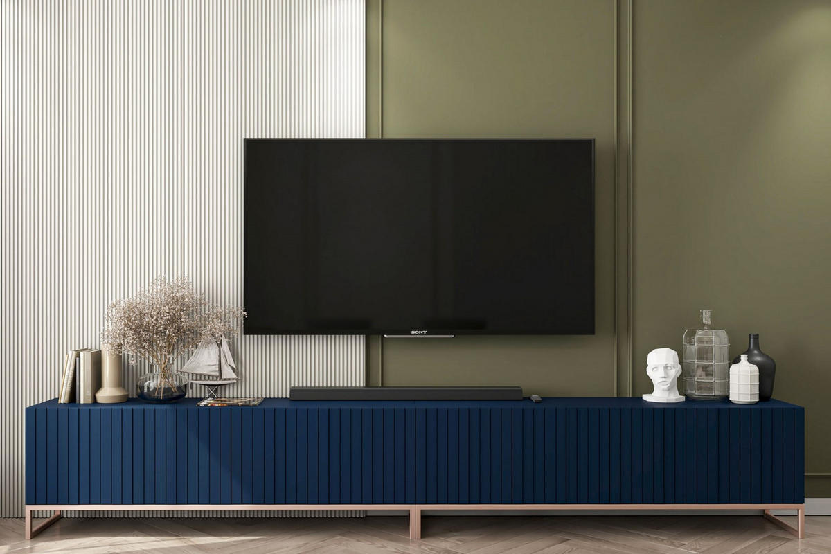 TV-LOWBOARD 2-er Set Elpis Marineblau mit Metallrahmen 150 cm - Blau/Kupferfarben, Holzwerkstoff/Metall (300/51.5/36.5cm) - Meble Lindner