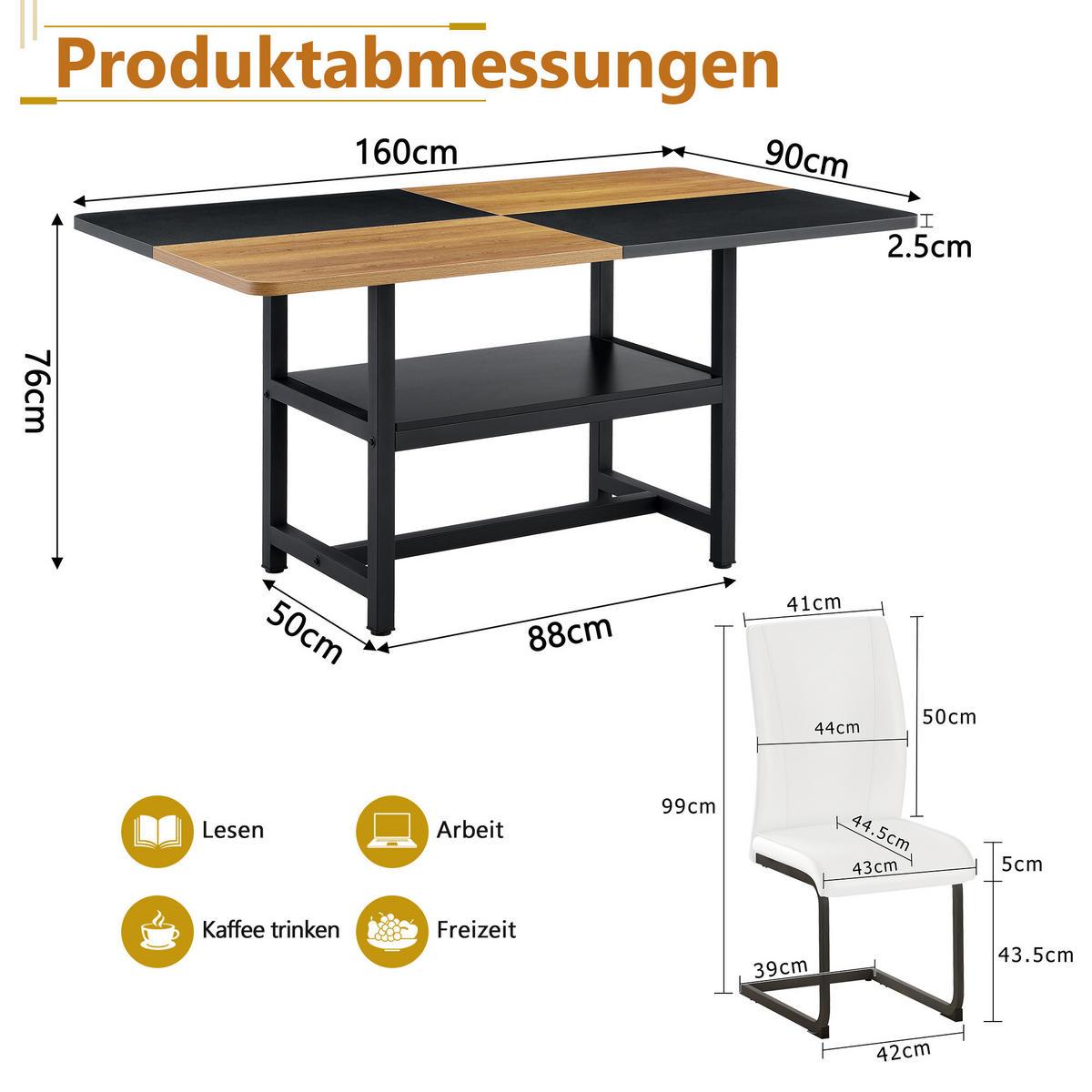 ESSGRUPPE DE-39342 5-teilig, mit Abstellregal und 4 PU-Sesseln Weiß - Weiß, Holzwerkstoff (160/76/90cm) - ComfortXL