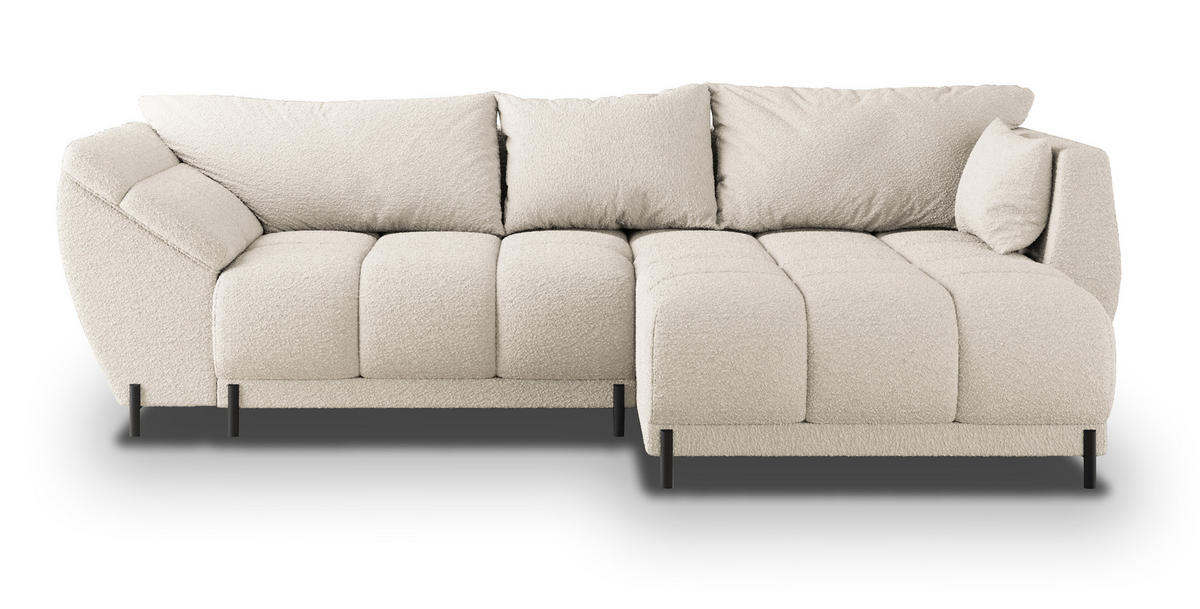 ECKSOFA VESTANO R-S Creme Boucle-Stoff mit Schlaffunktion - Creme, Holz (287/182cm) - MASSENO