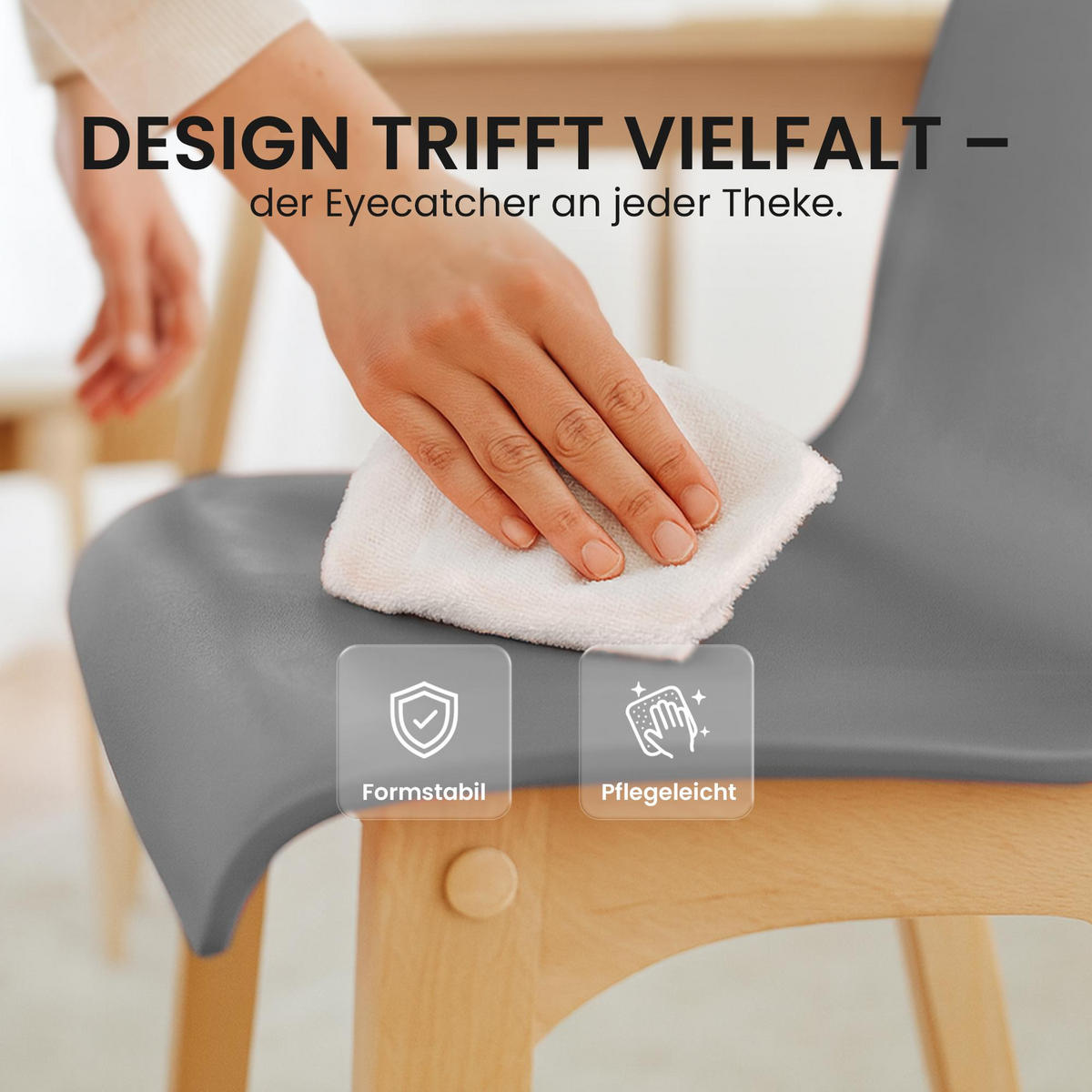 BARHOCKER Holz Grau - Eukalyptusholzfarben/Grau, Holz (41/102/46cm) - CLP