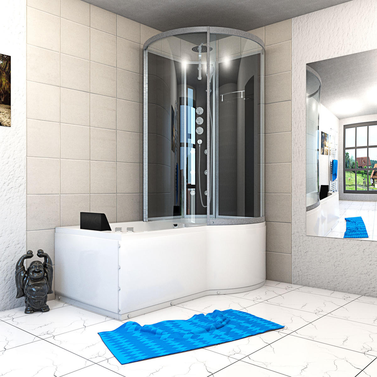 WHIRLPOOL Wanne Duschkabine sw K50-L32-WP-EC 170x1 - Schwarz, Glas/Kunststoff (98/225/170cm) - AcquaVapore by Sandra Jentho