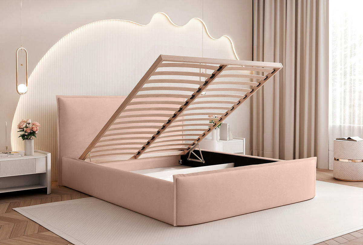 POLSTERBETT ALLBION 140x200 cm, Rose - Pink, Textil (200/140cm) - Fedve