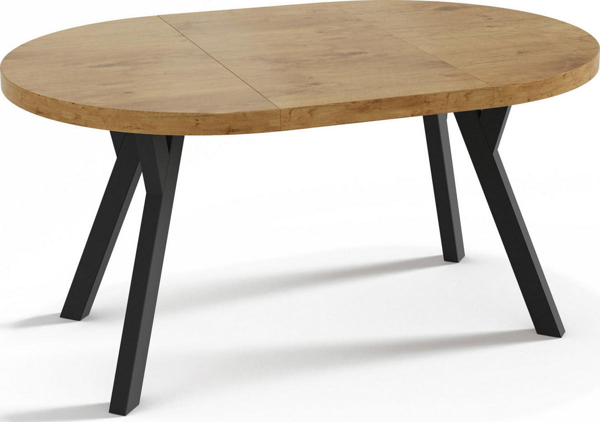 ESSTISCH Twixy runder ausziehbarer, Lancelot Eiche 100-150/100/76 cm - Eichefarben/Schwarz, Holz/Holzwerkstoff (100/150/76cm) - WFL GROUP