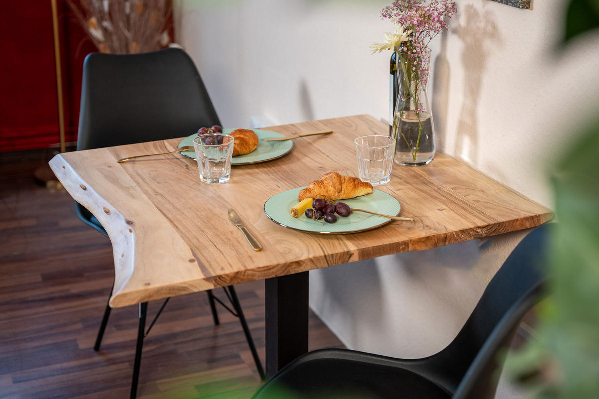 BISTROTISCH IRIS - Beige/Schwarz, Holz/Metall (80/80/75cm) - SAM