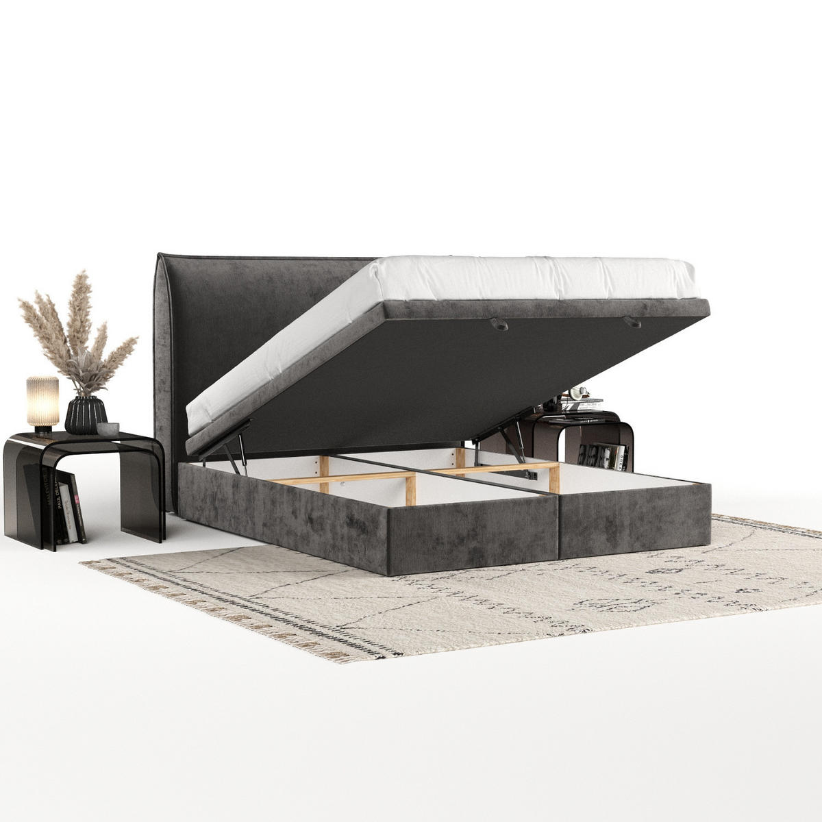 POLSTERBETT Tuvalu mit Stauraum 180/200 cm Stahl im Lotta Stoff - Schwarz/Graphitfarben, Holz/Holzwerkstoff (180/200cm) - AltaBeds