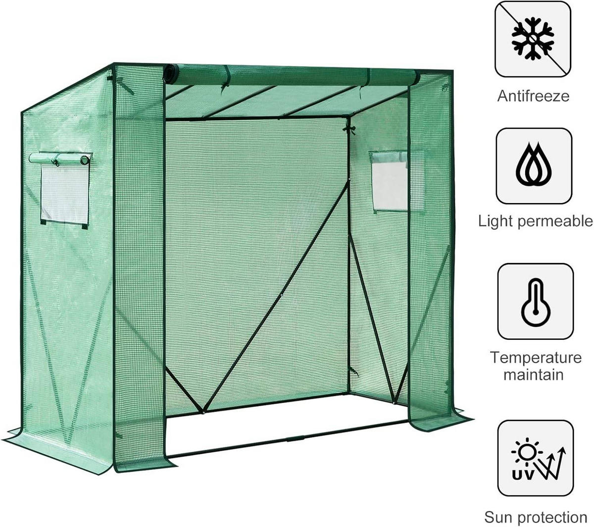 FOLIENGEWÄCHSHAUS 130 g/m², PE halbtransparente Tomatengewächshaus - Grün, Textil/Metall (200/146/77cm) - Woltu