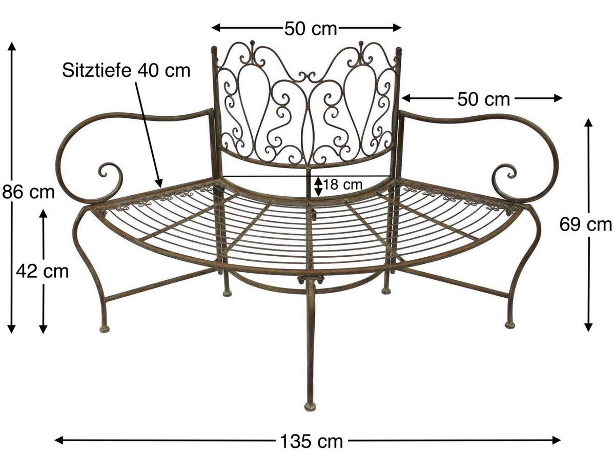 BAUMBANK halbrund 3-Sitzer Braun Metall 135 cm - Grün, Metall (135/86/45cm) - DanDiBo