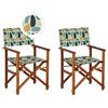 GARTENSTUHL 2er-Set Akazienholz dunkelbraun Auflagen cremeweiß/mehrfarbig Fleckenmuster Cine - Dunkelbraun/Creme, Holz (50/91/50cm) - Beliani