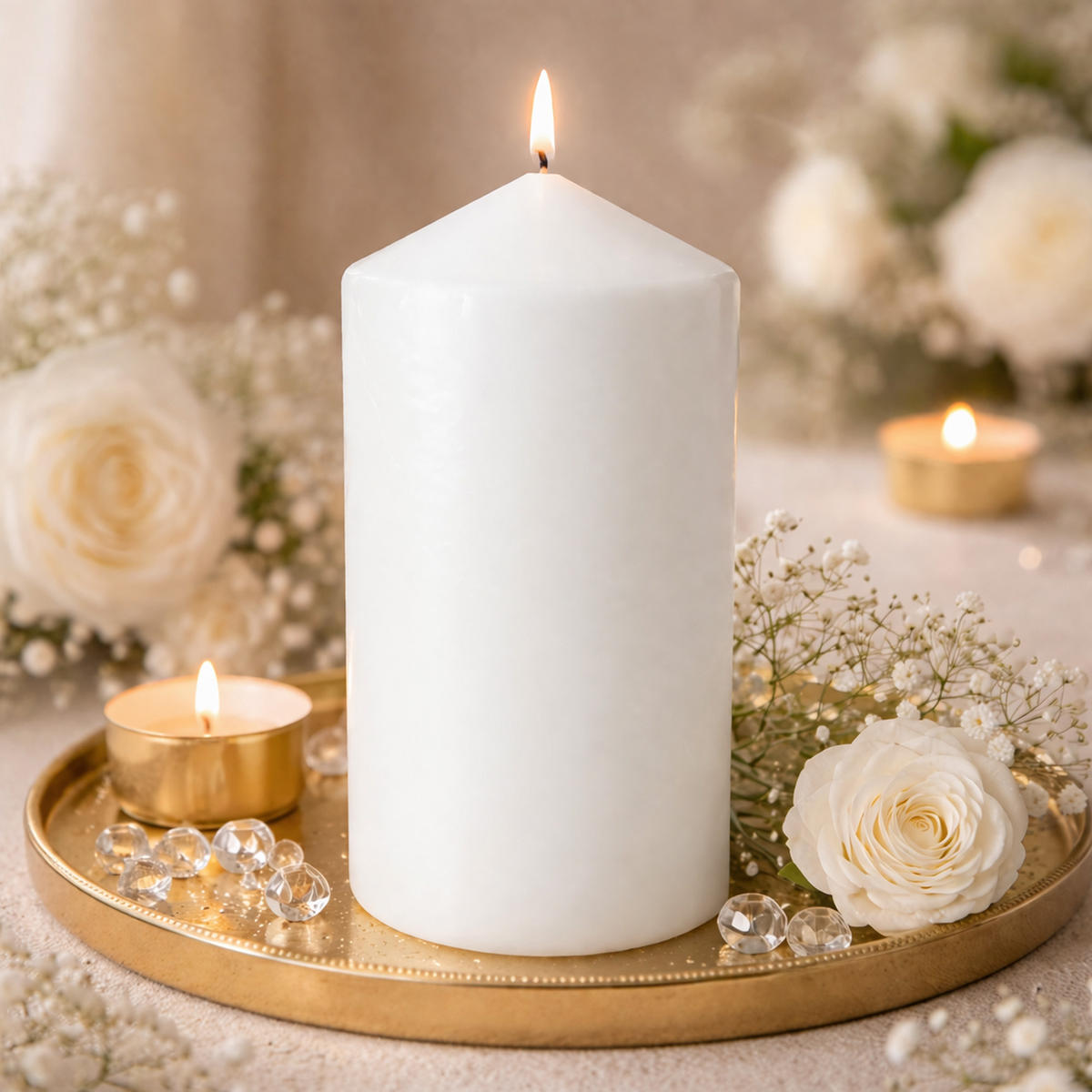STUMPENKERZEN Ø7cm x 15cm Weiß (2er Pack) - Weiß, Naturmaterialien (15cm) - HS Candle