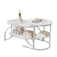 COUCHTISCH 2er-Set - Ovaler und Runder Beistelltisch mit Ablage in Marmoroptik - Weiß und Silber - Weiß, Holzwerkstoff (46/80/45cm) - DELFA