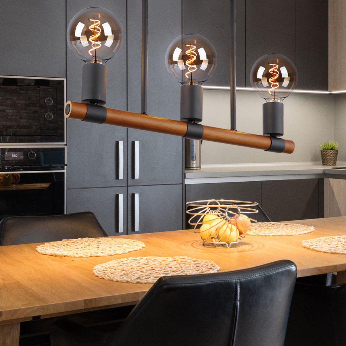 DECKENLEUCHTE Heinrich Holz Schwarz Braun - Braun, Holz (50/60/45cm) - Globo Lighting