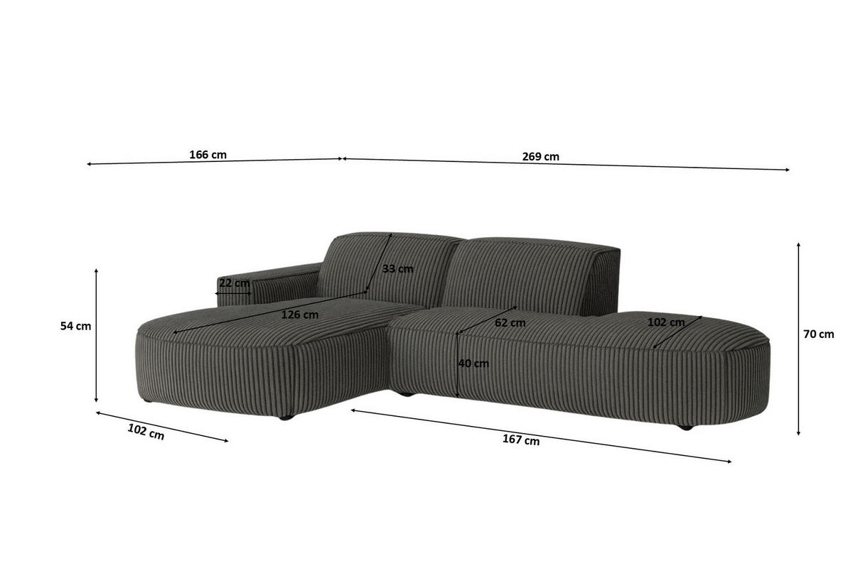ECKSOFA Cursal Atelier, Stoff Poso, Grau, Links - Grau, Holz (269/166cm) - Kaiser Möbel