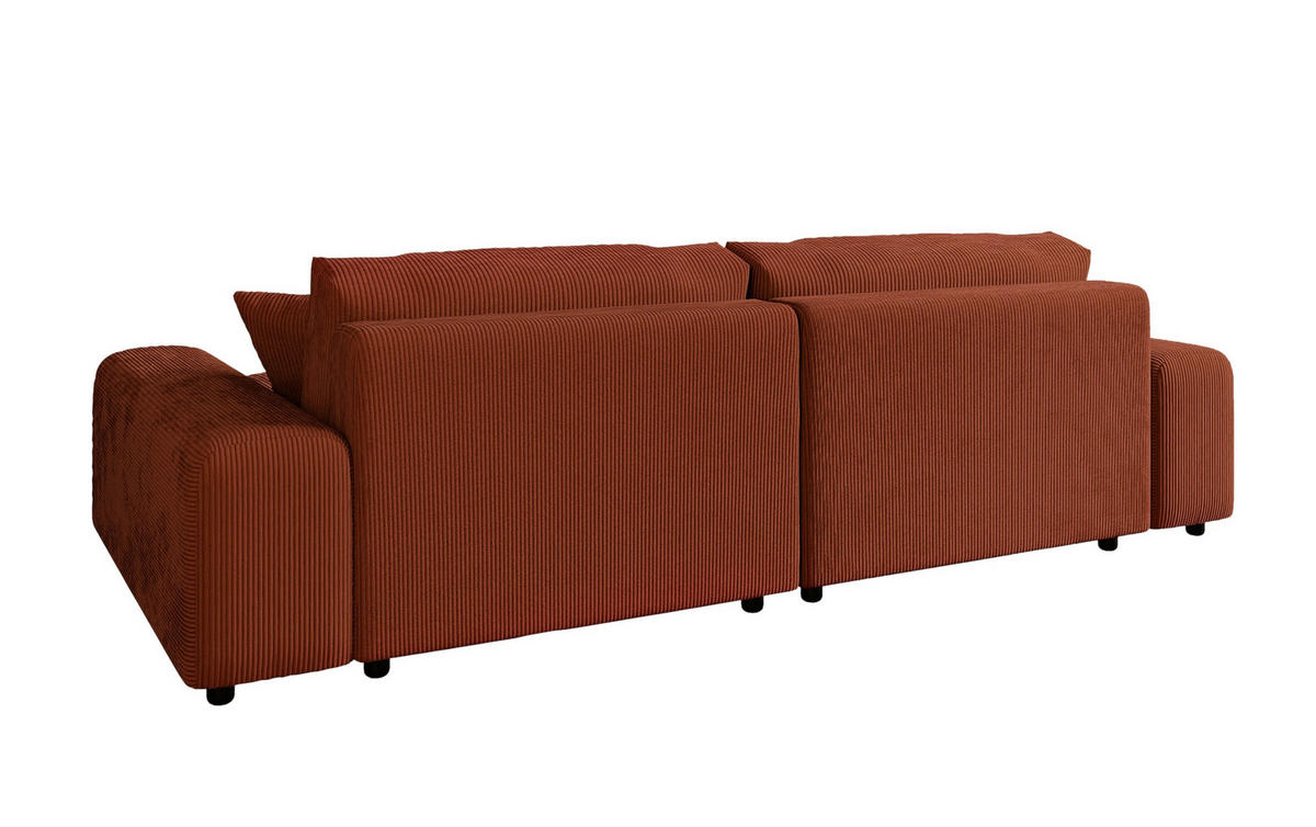 ECKSOFA mit Schlaffunktion, Bettkasten, Wellenunterfederung, seitenverkehrt montierbar B255/T165/H84 cm, Liegefl. 148x196 cm, Cord Terracotta / 21004 - Terracotta/Schwarz, Kunststoff/Textil (255/165cm) - luma-home