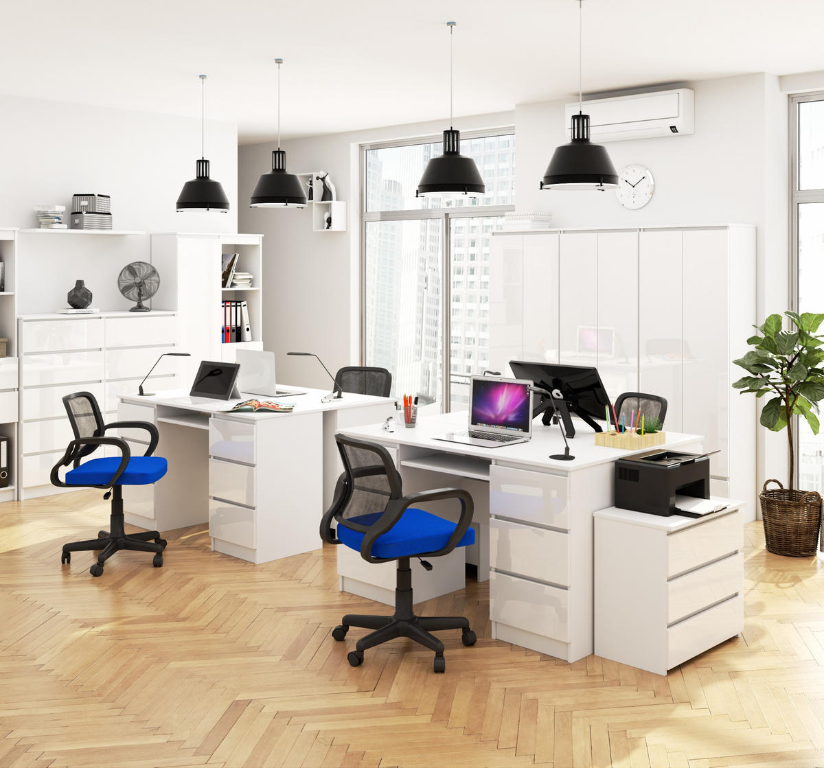 SCHREIBTISCH Weiß, Weiß Glanz 77/135/50 - Weiß, Holzwerkstoff (50/135/77cm) - RAUMHIRSCH FURNITURE